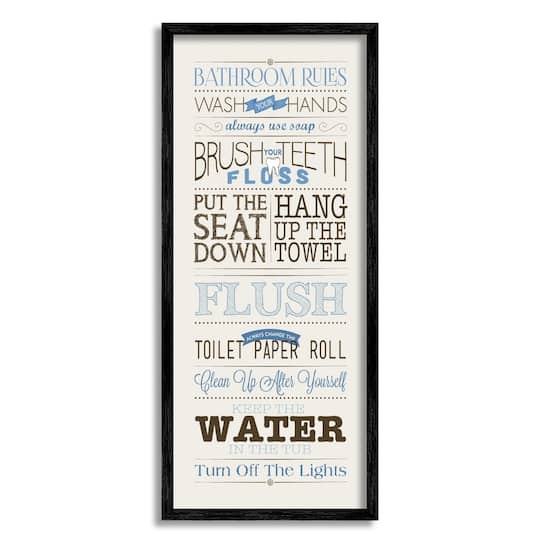 Stupell Industries Bathroom Rules Blue And Black Print Bathroom Framed Wall Art